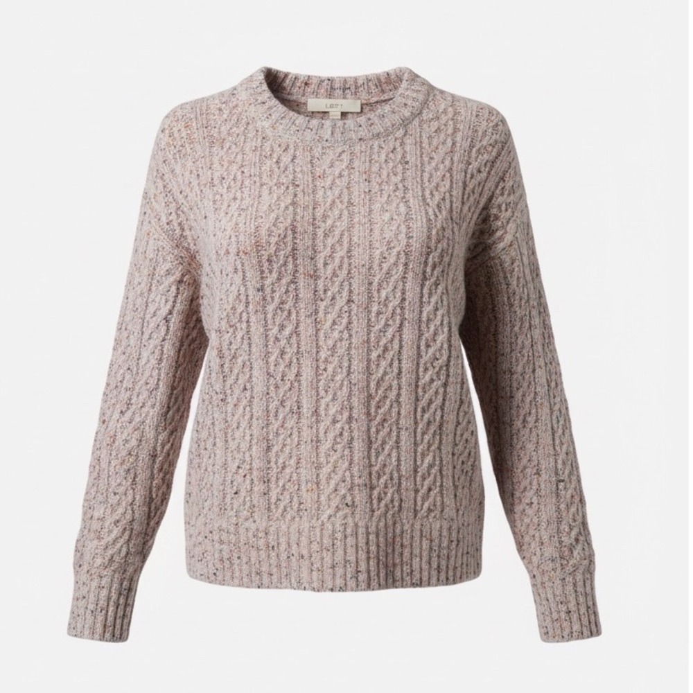 Loft‎ Womens Medium Cable Sweater Lavender Grey Multicolor Wool Blend Flecked